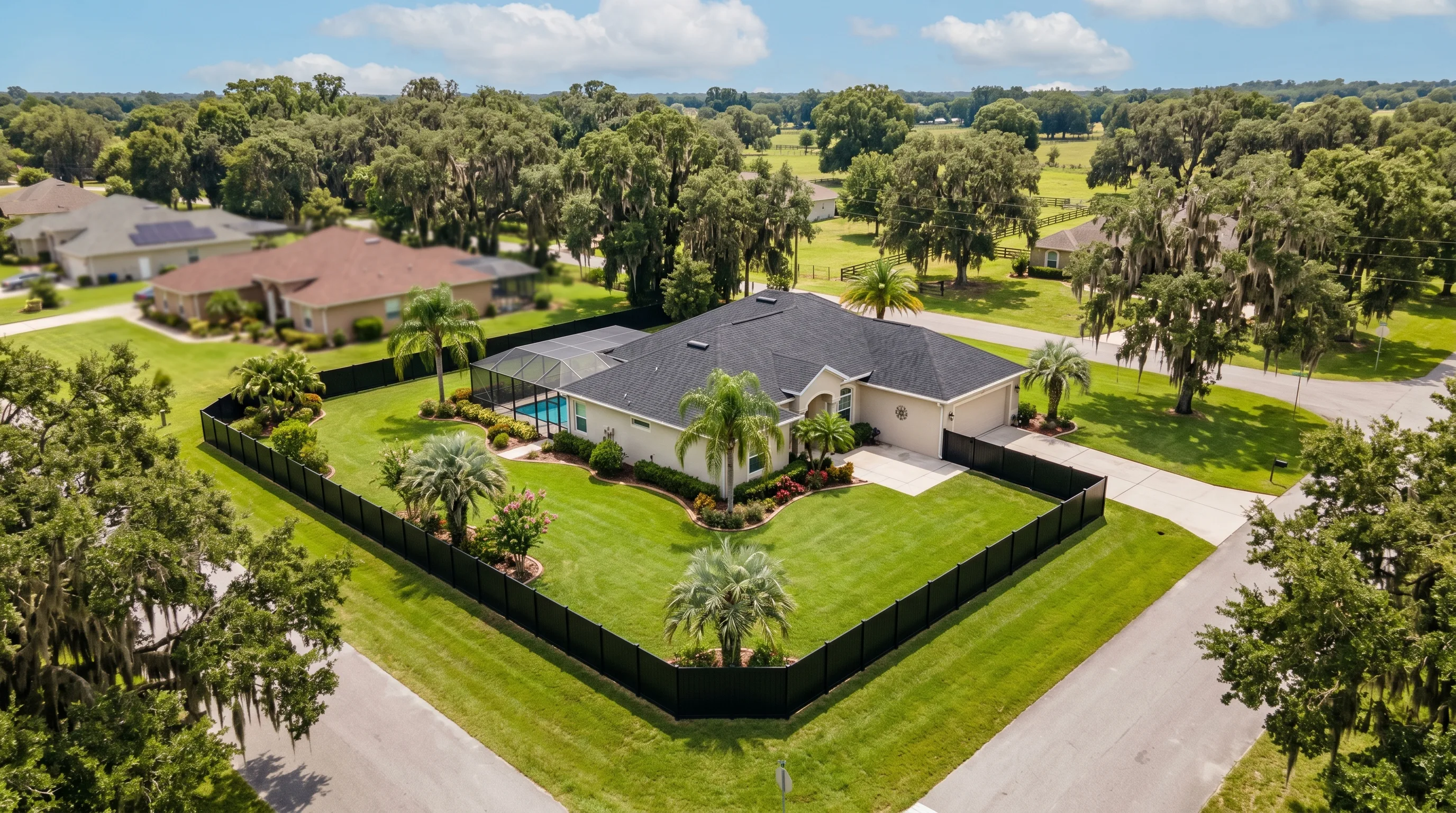 Aerial view of an Ocala neighborhood — Marion County's family-owned fence team