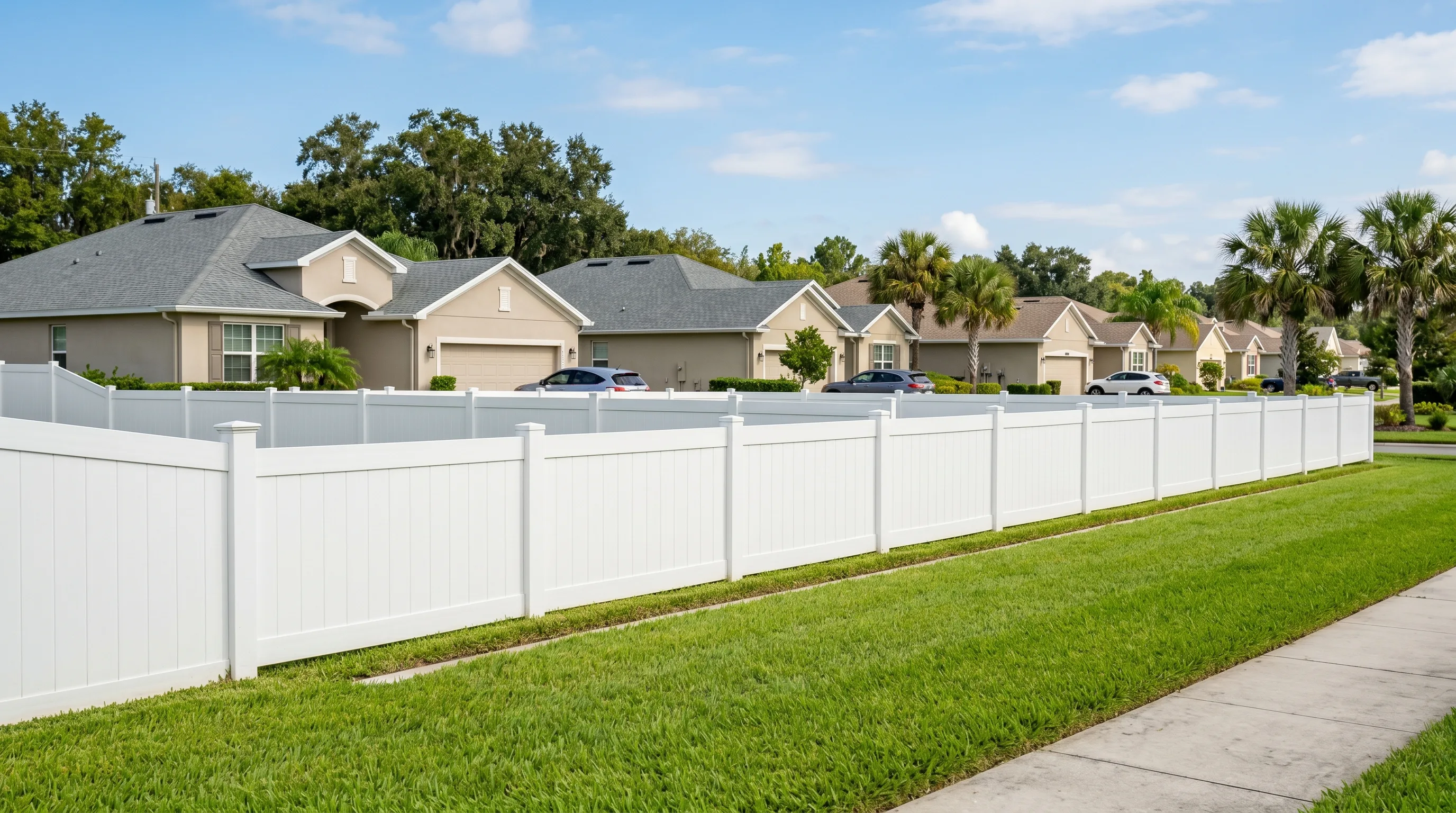 HOA-approved white vinyl fence in planned community in Ocala FL