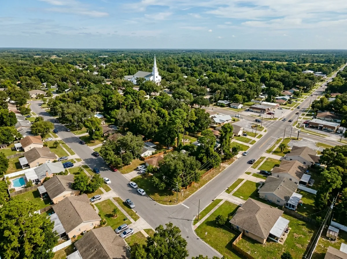 Belleview FL small town with church steeple — fence installation in Marion County 34420
