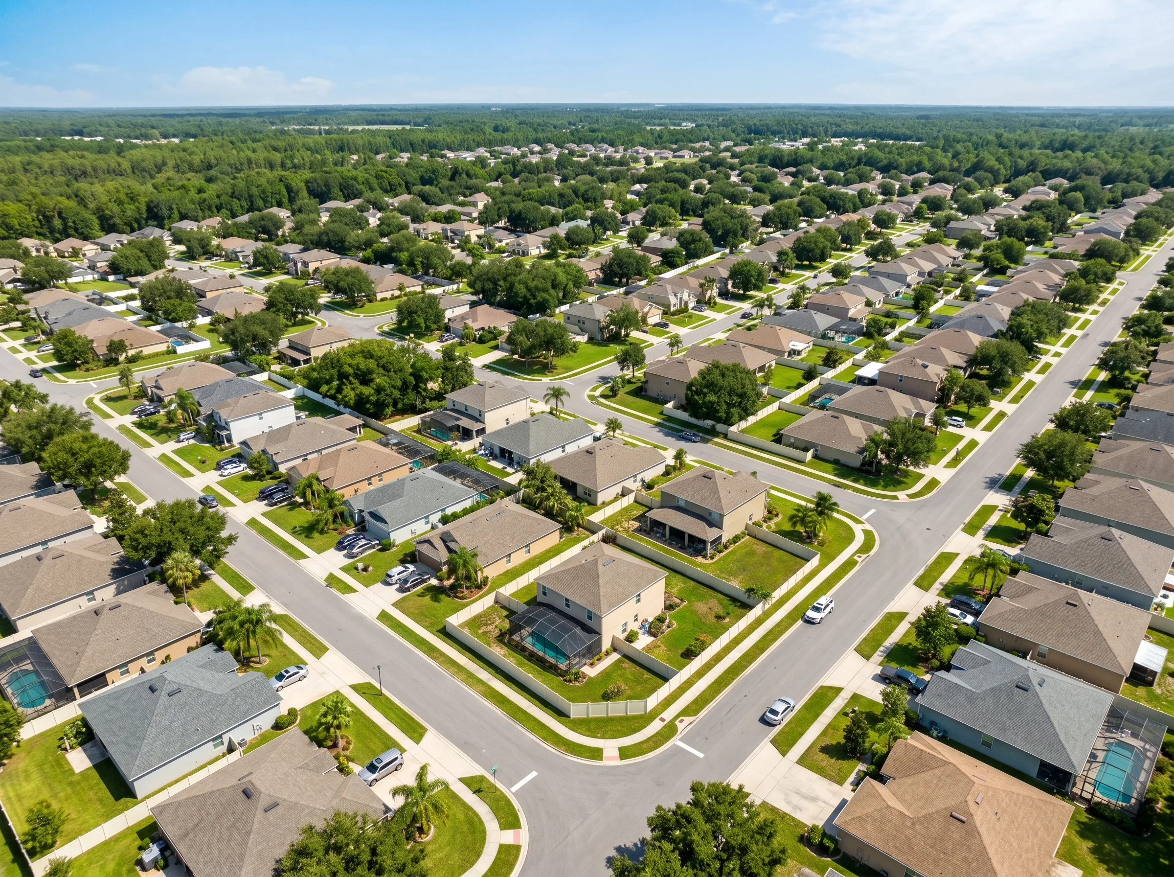 Marion Oaks FL residential community with palm trees and family homes — Ocala Fence Install primary service area
