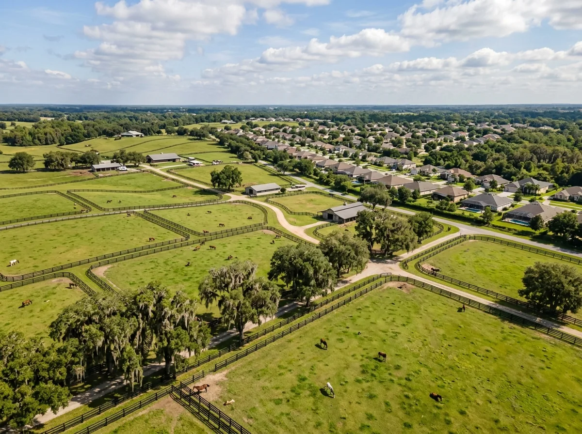 Aerial view of Ocala FL horse country — fence installation service area in Marion County