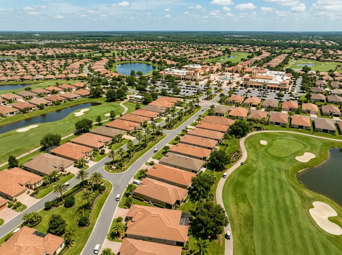 Aerial of The Villages FL 55+ golf community — fence installation Sumter County 32162