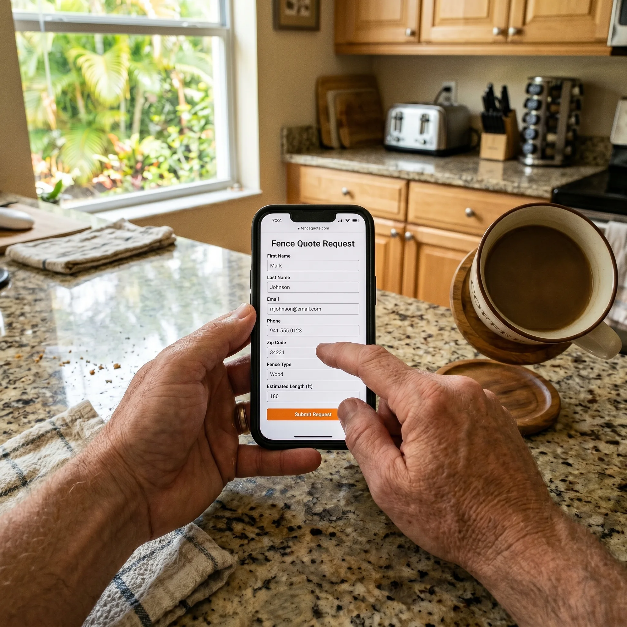 Ocala homeowner filling out a fence quote request form on their phone